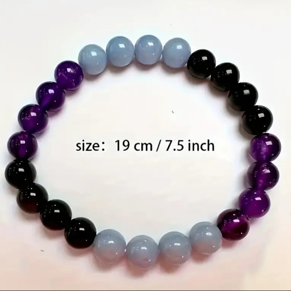 PAIN RELIEF Natural Stone Bracelet ~ Amethyst, Rainbow Obsidian, Angelite - Picture 2 of 11